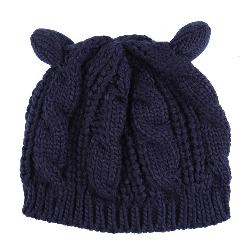 Hand Made 3D Cute Knitted Cat Ear Beanie for Winter