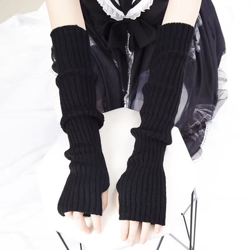 Women Long Fingerless Gloves Soft Female Glove Lolita Kawaii Mitten Winter Warmer Knitted Arm Sleeve Girls Punk Gothic Gloves