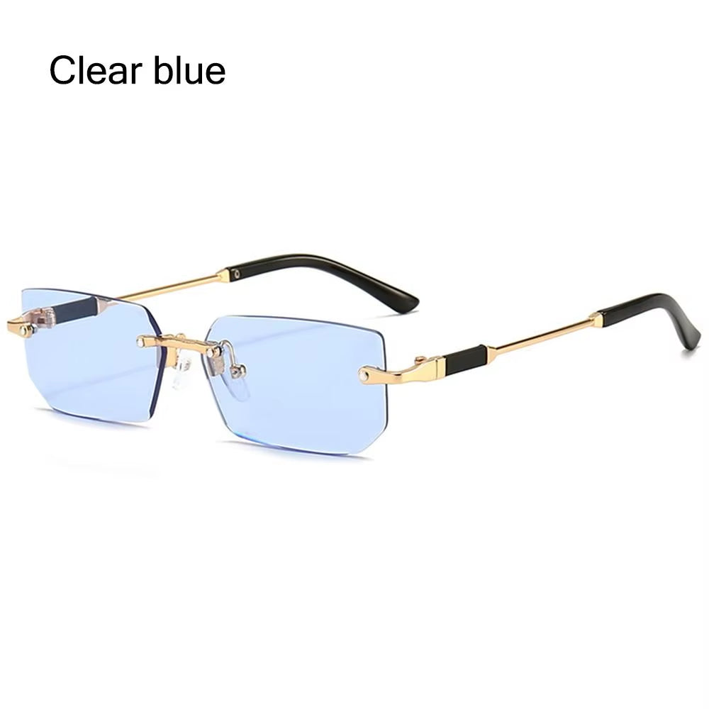 Trendy Rimless Sunglasses for Women Men Rectangle Fashion Shades Small Square UV400 Sun Glasses for Female Male Traveling Oculos