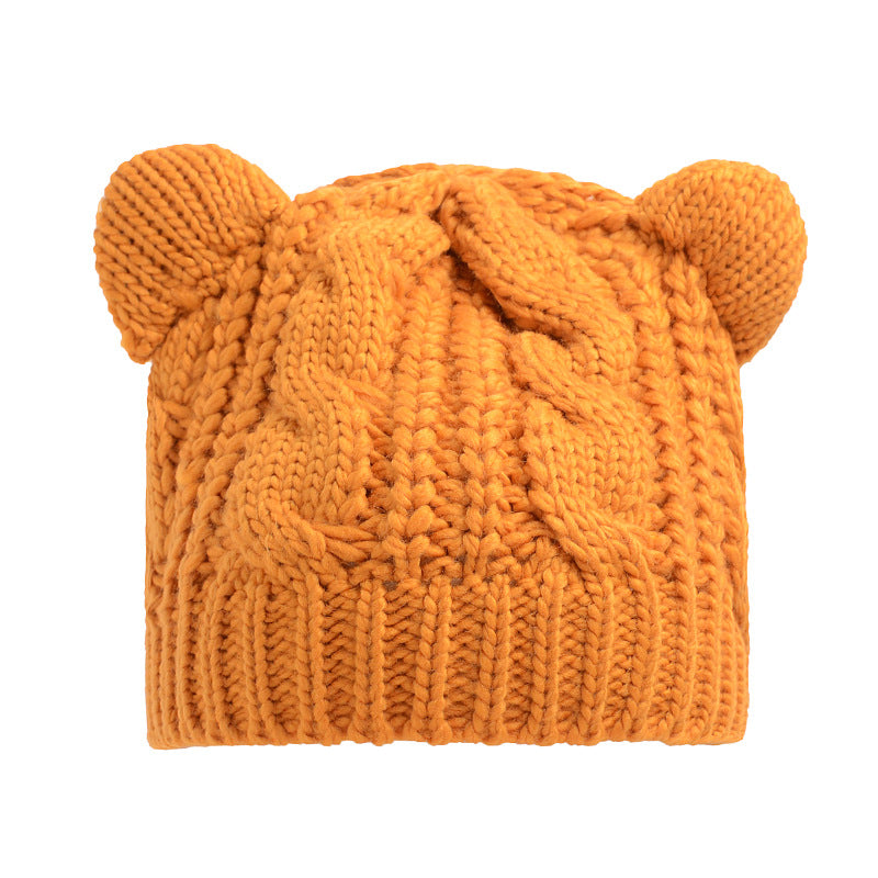 Hand Made 3D Cute Knitted Cat Ear Beanie for Winter