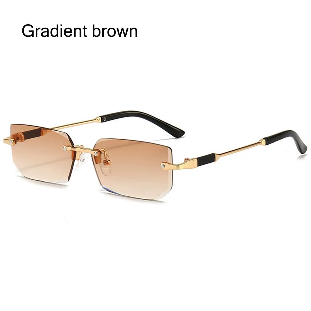 Trendy Rimless Sunglasses for Women Men Rectangle Fashion Shades Small Square UV400 Sun Glasses for Female Male Traveling Oculos