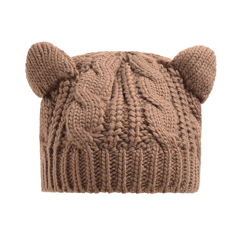 Hand Made 3D Cute Knitted Cat Ear Beanie for Winter